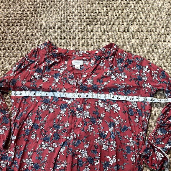 Ann Taylor Loft Red Floral Blouse Women’s Medium 3/4 Roll Tab Sleeve Hi Lo Hem - Picture 6 of 8